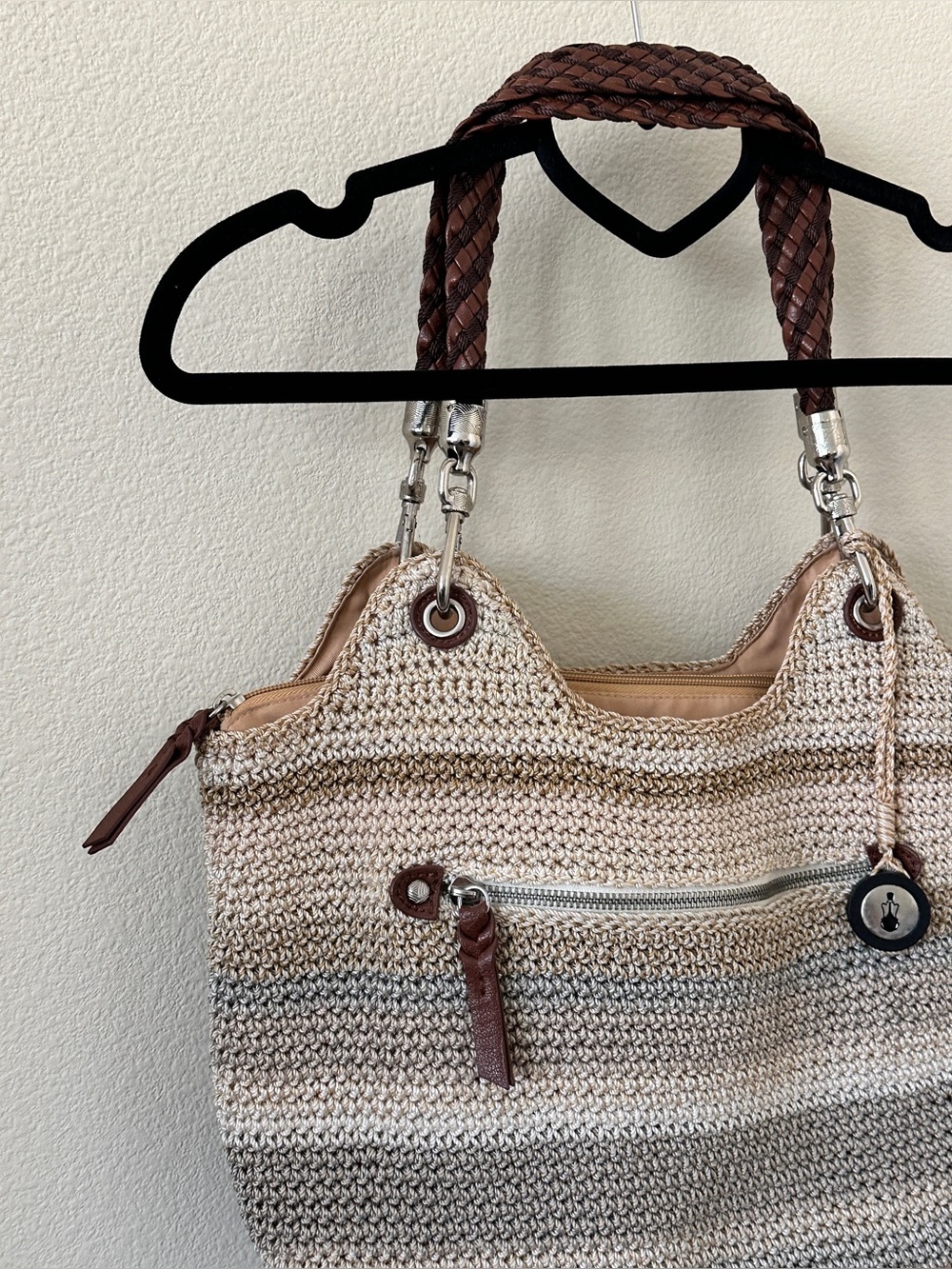 The Sak Tan Brown Woven Braided-Handle Hobo Shoulder Tote Bag - Picture 5 of 16